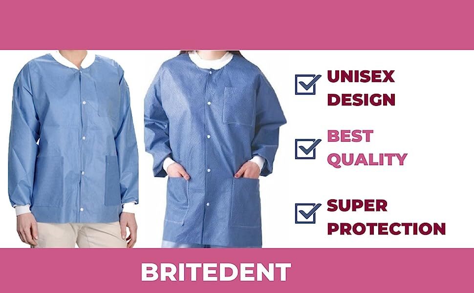 Disposable Blue Lab Jacket -Knit cuff & collar with Pockets and buttons 3 5 & 10