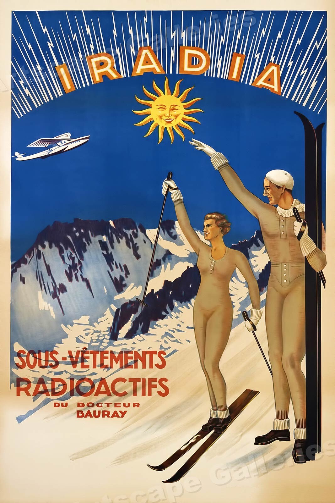 1920s Iradia - Radioactive Underwear Odd Vintage Style Skiing Poster - 24x36
