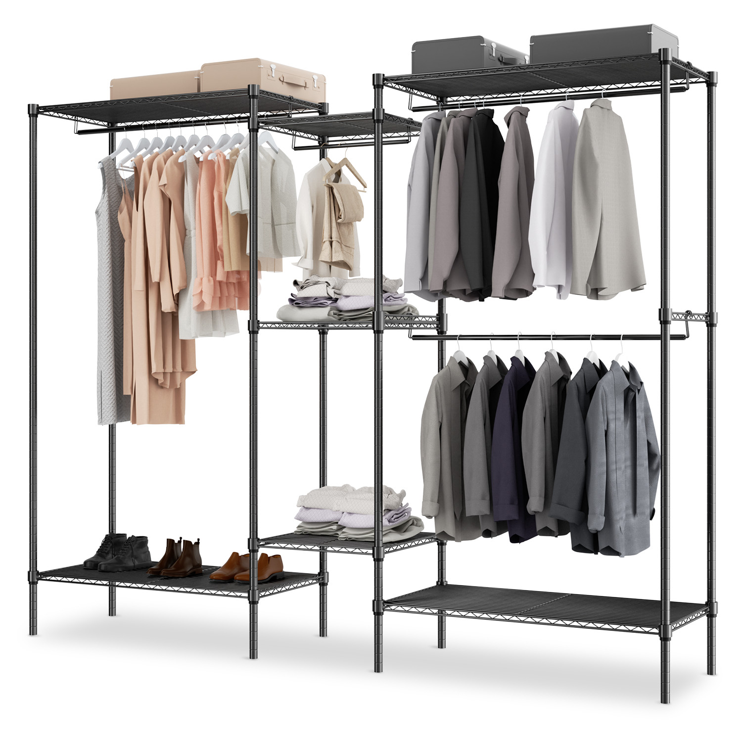 Adjustable Garment Rack Stand Metal Closet Organizer Stand Clothes Storage Shelf