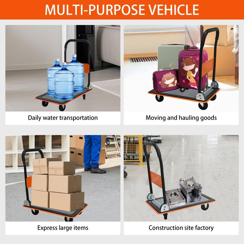 330lbs Flatbed Cart, Platform Hand Truck Heavy Duty Foldable Push Cart Dolly