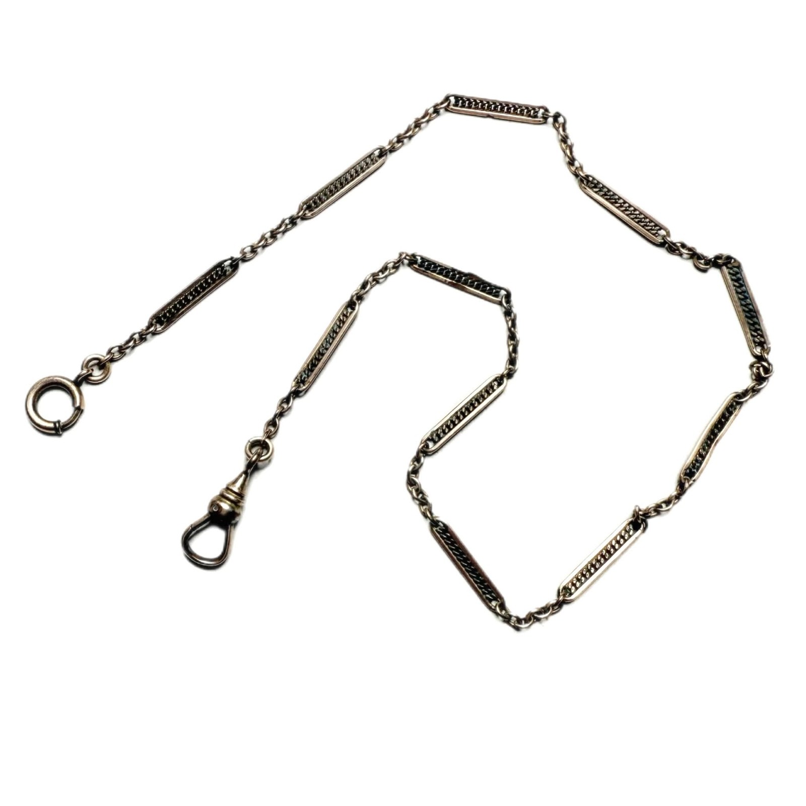 LUX Antique Bar Link Watch Chain Necklace, with Dog Clip, 13”