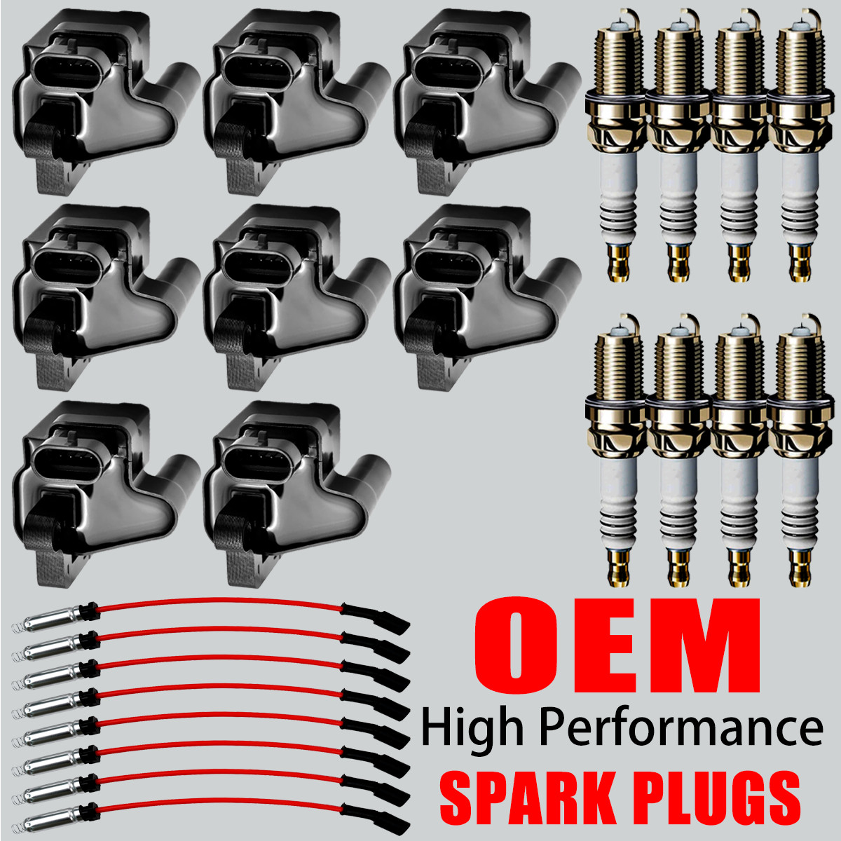8X OEM Ignition Coils & Iridium Spark Plugs & Wires For Chevy GMC 4.8L 5.3L 6.0L