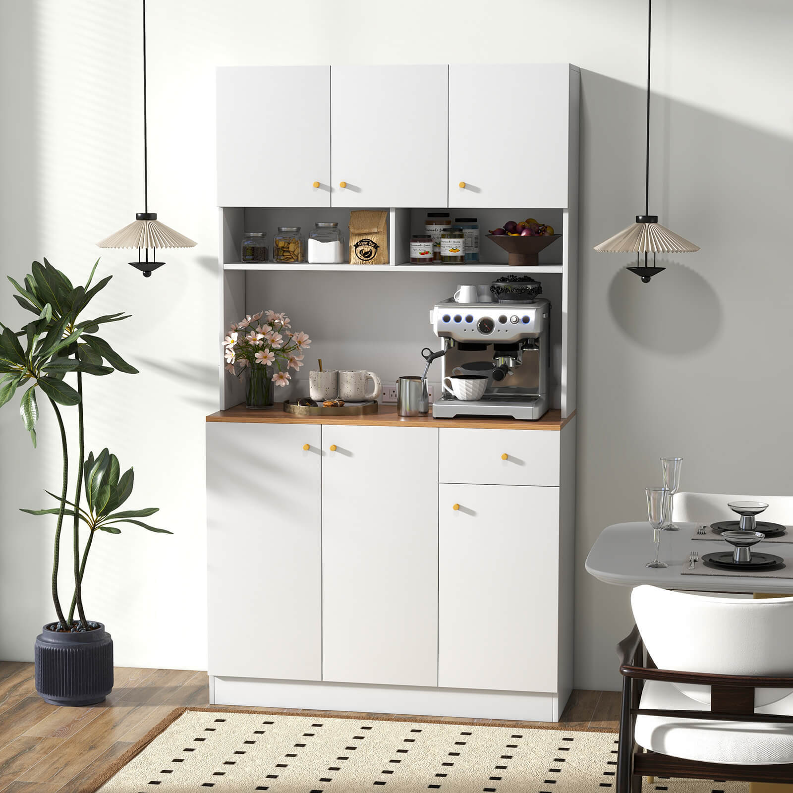 71" Tall Pantry Cabinet w/ Adjustable Shelves Outlets USB Ports Anti-Tipping