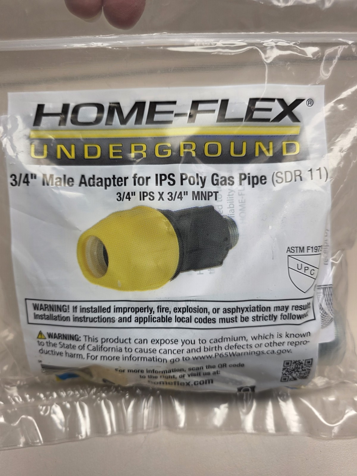 (1) NEW Home-Flex 3/4" Underground Yellow Poly Gas Pipe Conversion Fitting