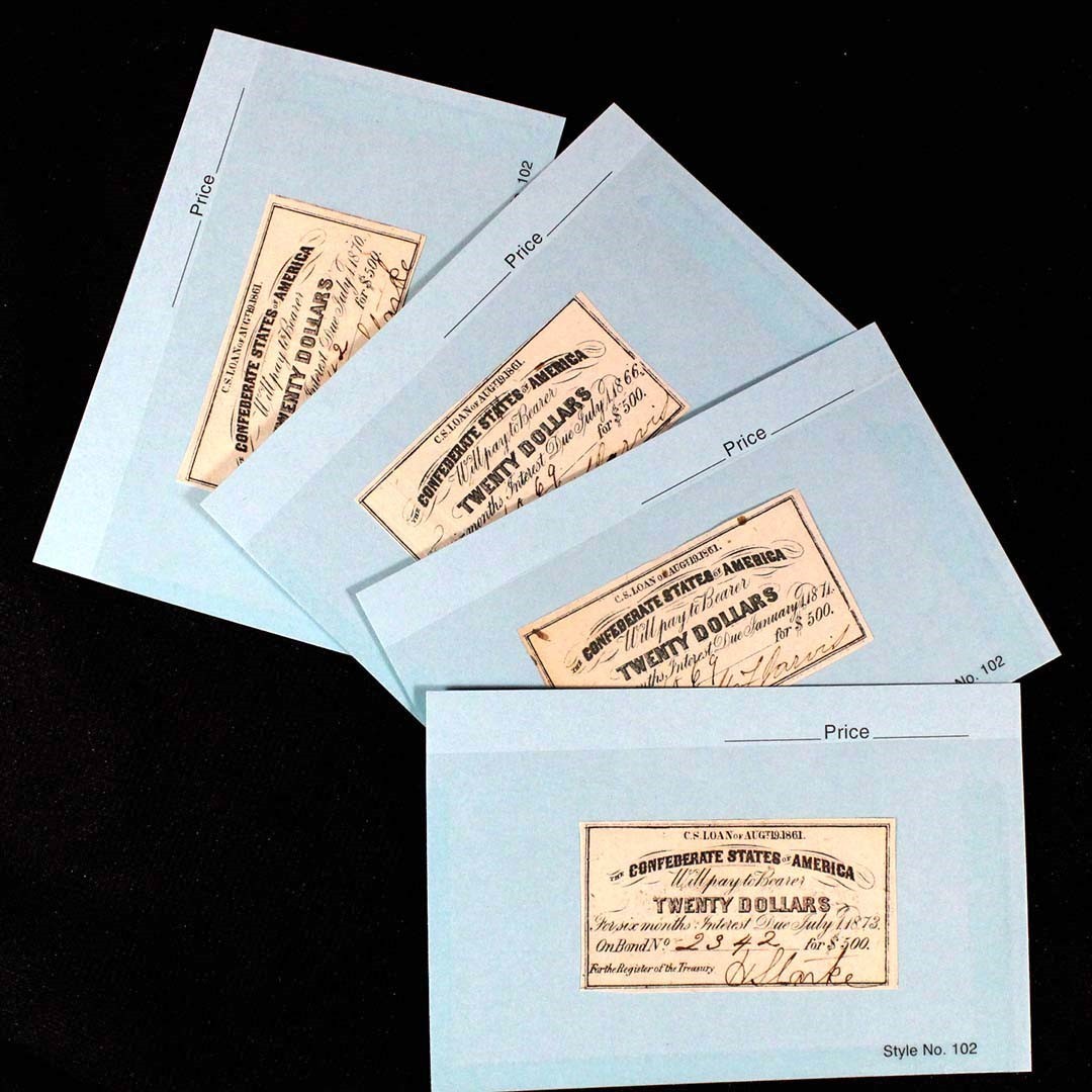 Group Lot of 4 Civil War $20 Confederate Bond Coupons C.S. Loan of 1861