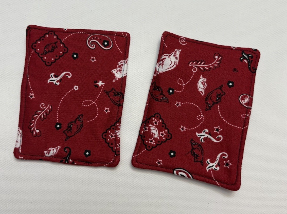 Coasters Mug Rugs Arkansas Razorback fabric set of 2 Handmade New Cotton Red