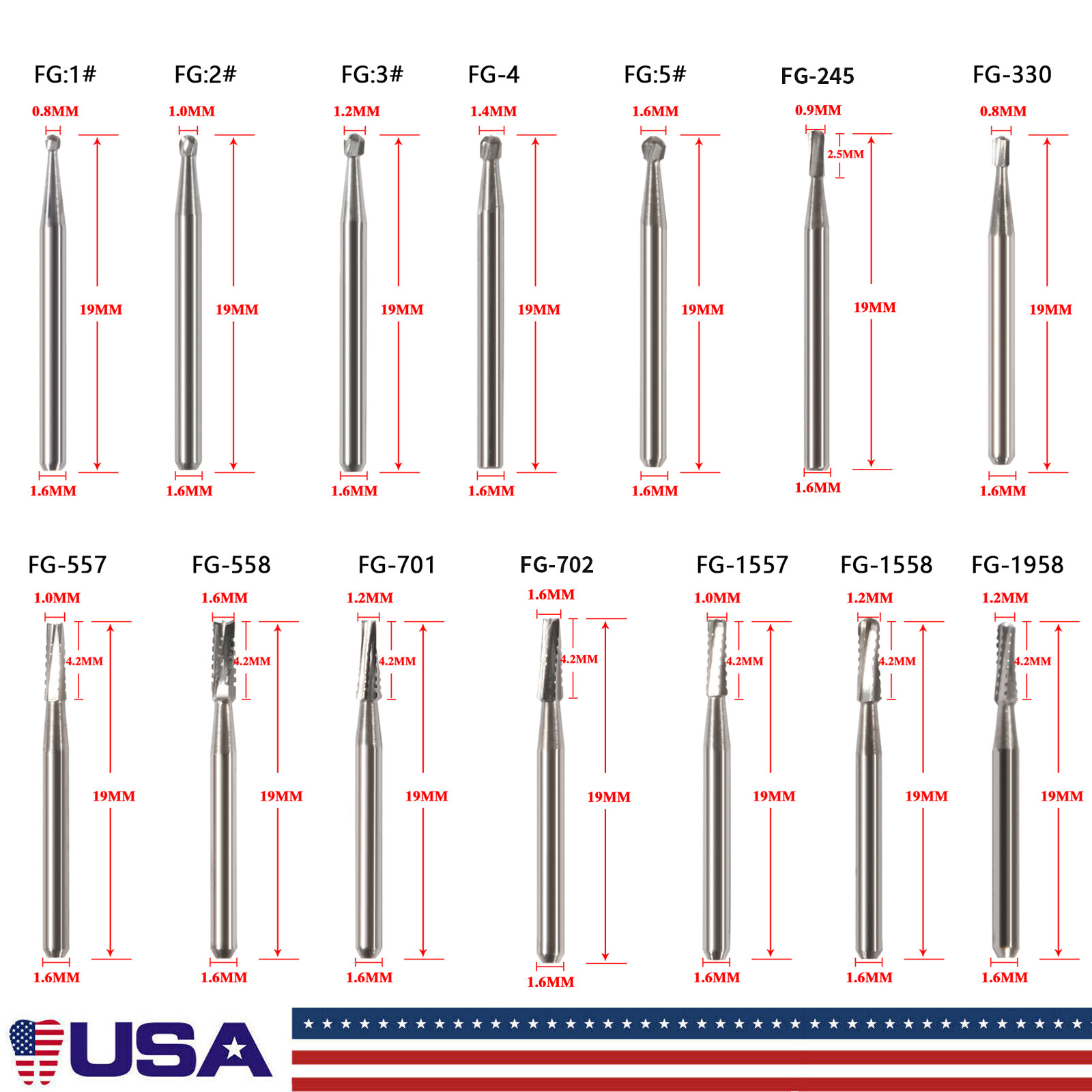 10-100pcs Dental Round Tungsten Carbide FG Bur For High Speed Handpiece