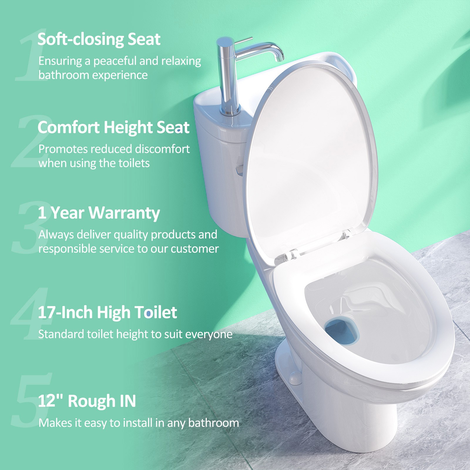 Two Piece Toilet with Sink 2 in 1 Toilet Bowl with Faucet 1.28 GPF Single Flush