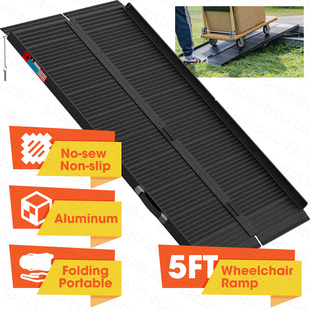 5 FT Portable Wheelchair Ramp Non-Slip Aluminum Folding Handicap Scooter Ramp