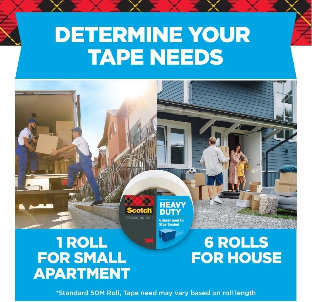 3M Scotch Tape Gun Dispenser with Heavy Duty 3850 Shipping Packaging Tape, 1Roll