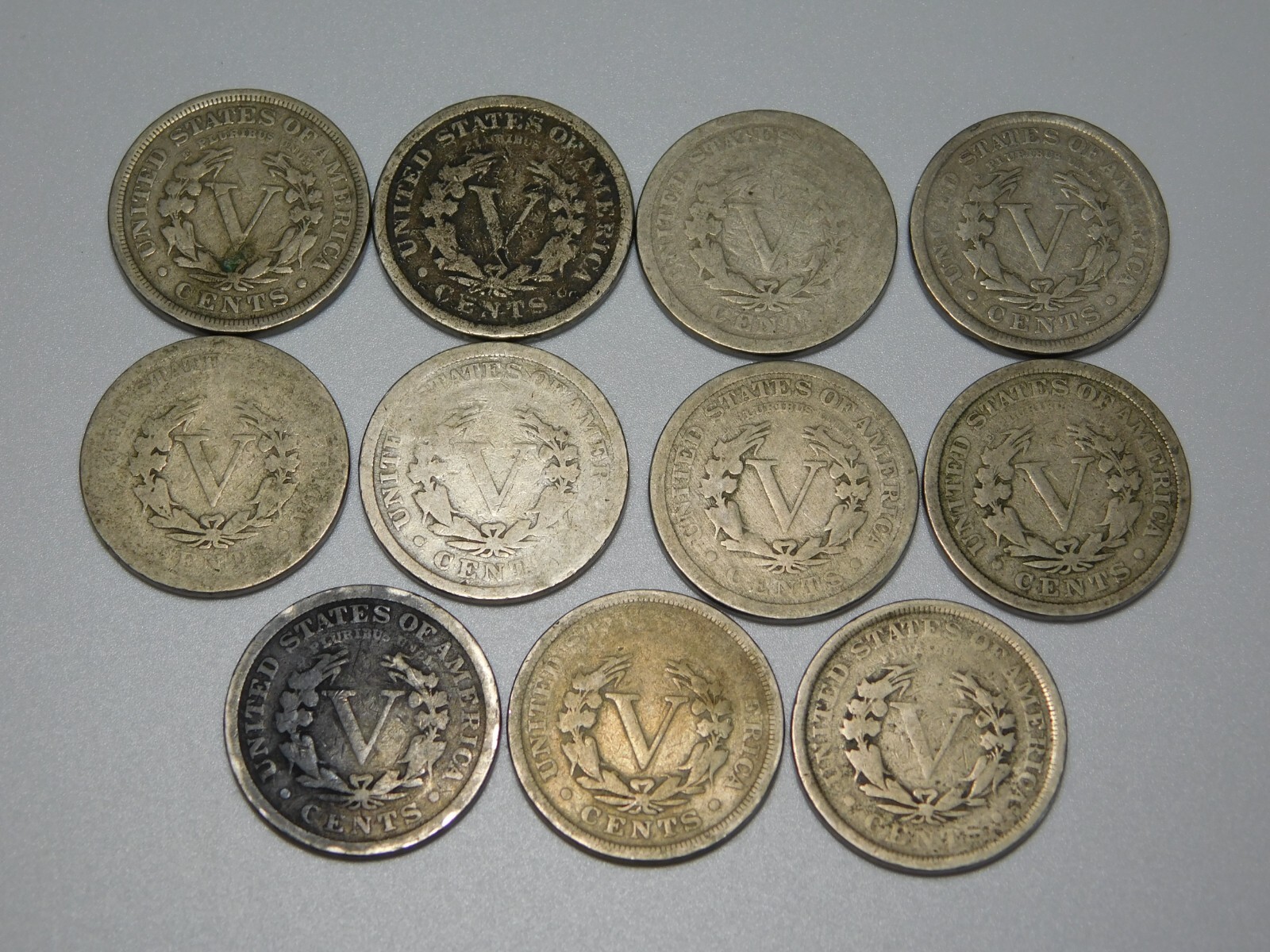 11 LIBERTY HEAD V NICKELS US COIN LOT 1899 1900-01-02-03-04-05-07-08-10-11