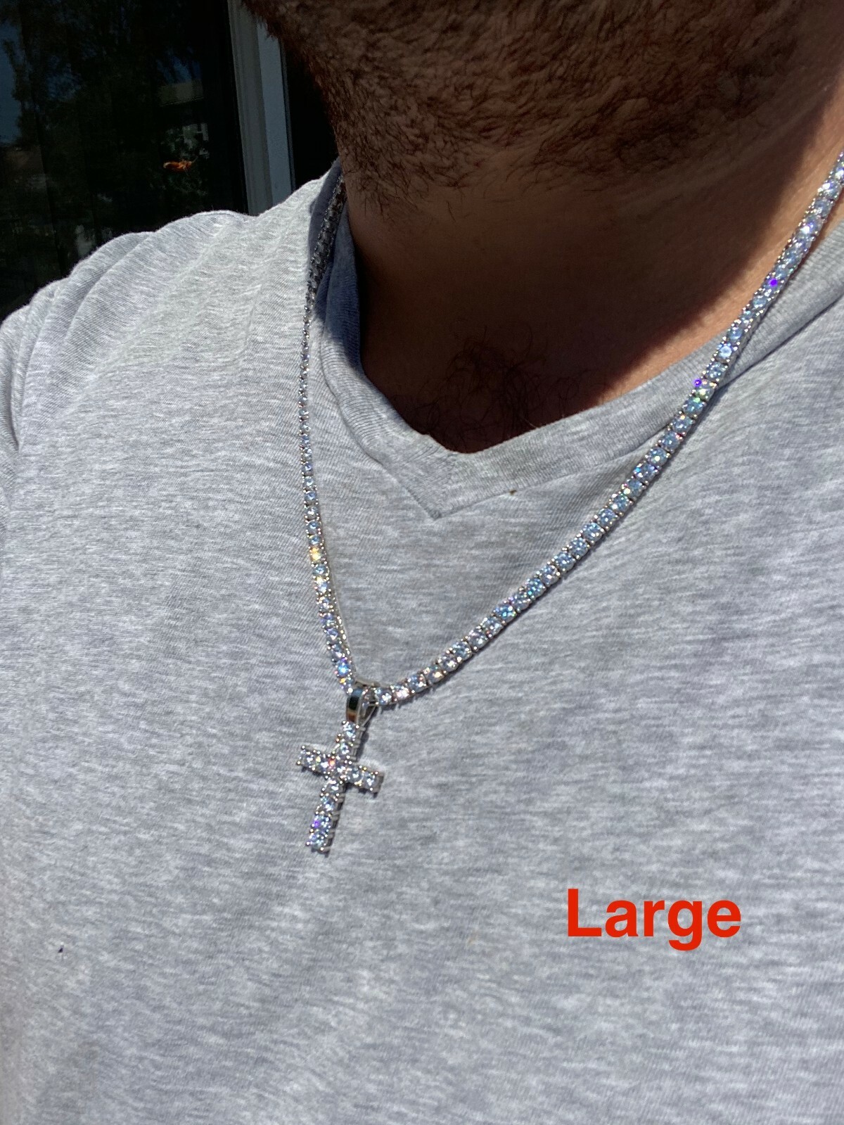 Real 925 Silver Cross Iced Pendant MOISSANITE Necklace Passes Test Hip Hop GRA