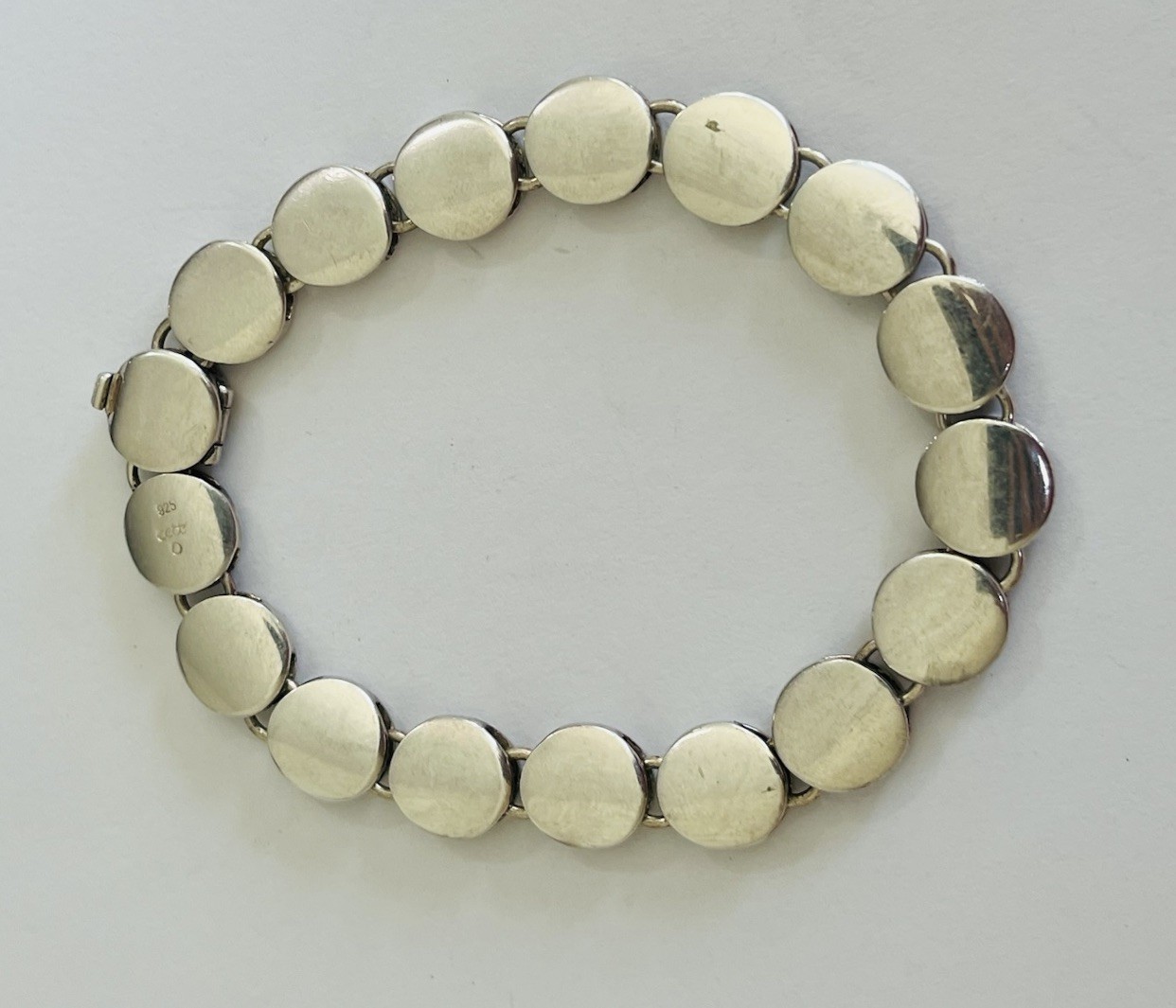 VINTAGE DESIGNER STERLING SILVER BRUSHED DISC MODERNIST LINK BRACELET 43-Grams