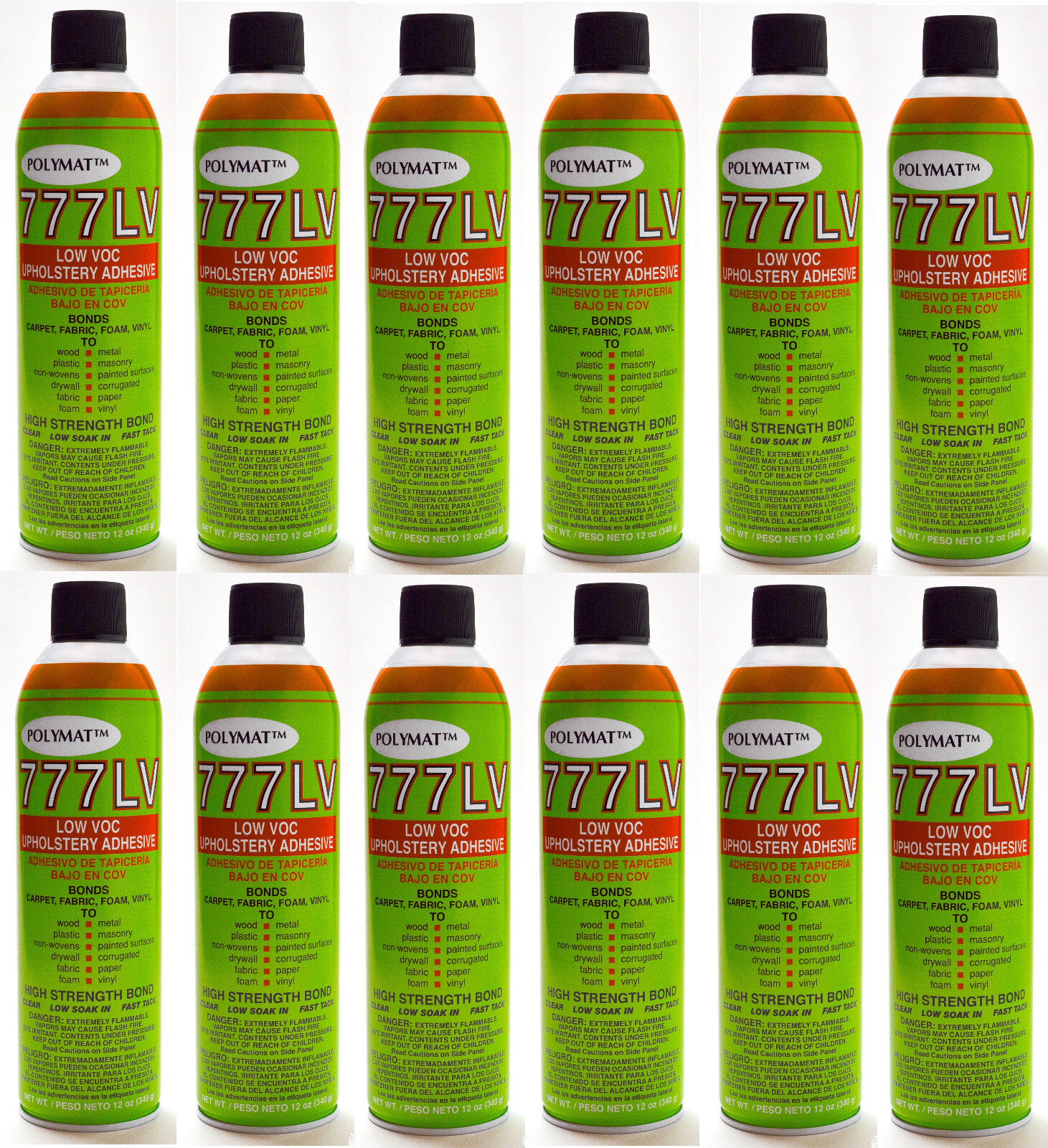 QTY12 777 Polymat FAST TACK FOAM FABRIC CARPET UPHOLSTERY SPRAY GLUE ADHESIVE