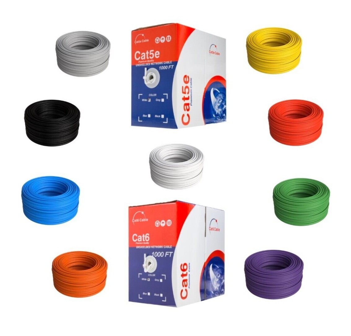 Cat5e Cat6 1000ft Cable UTP Solid Ethernet Network Wire Bulk Lan 24 23 AWG Lot