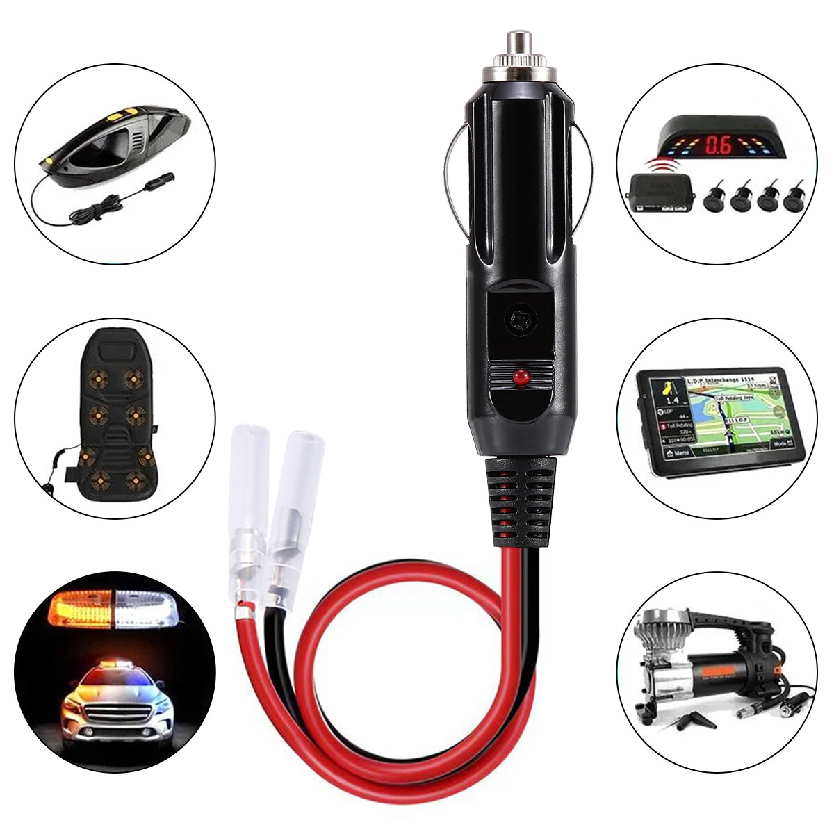 Lot 12V Fused LED Light Cigarette Lighter Male Plug Replacement Adapter w/ Leads