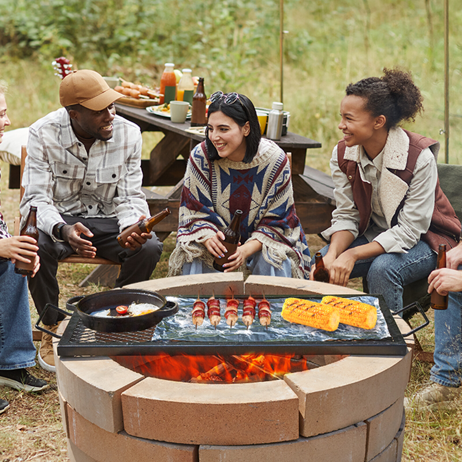 VEVOR 32" Rectangle Cooking Grate Fire Pit Grill Grate X-Marks Heavy-Duty Steel