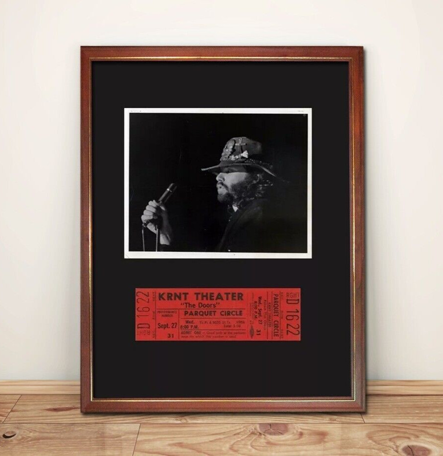 THE DOORS Des Moines 1967 FRAMED 17x13 Ticket & Jim Morrison Photo DISPLAY Repro