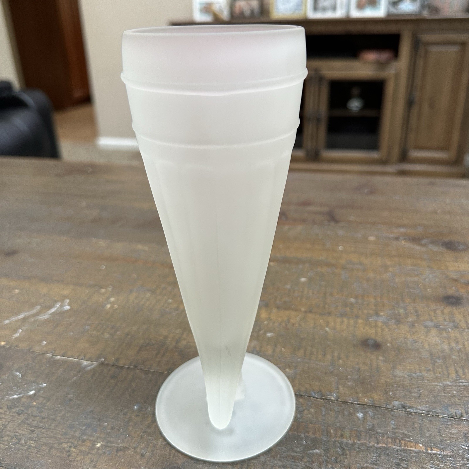 Set of 2 Frosted Glass Viking Horn Mugs Footed Goblet Style Horn Cups 8” Tall