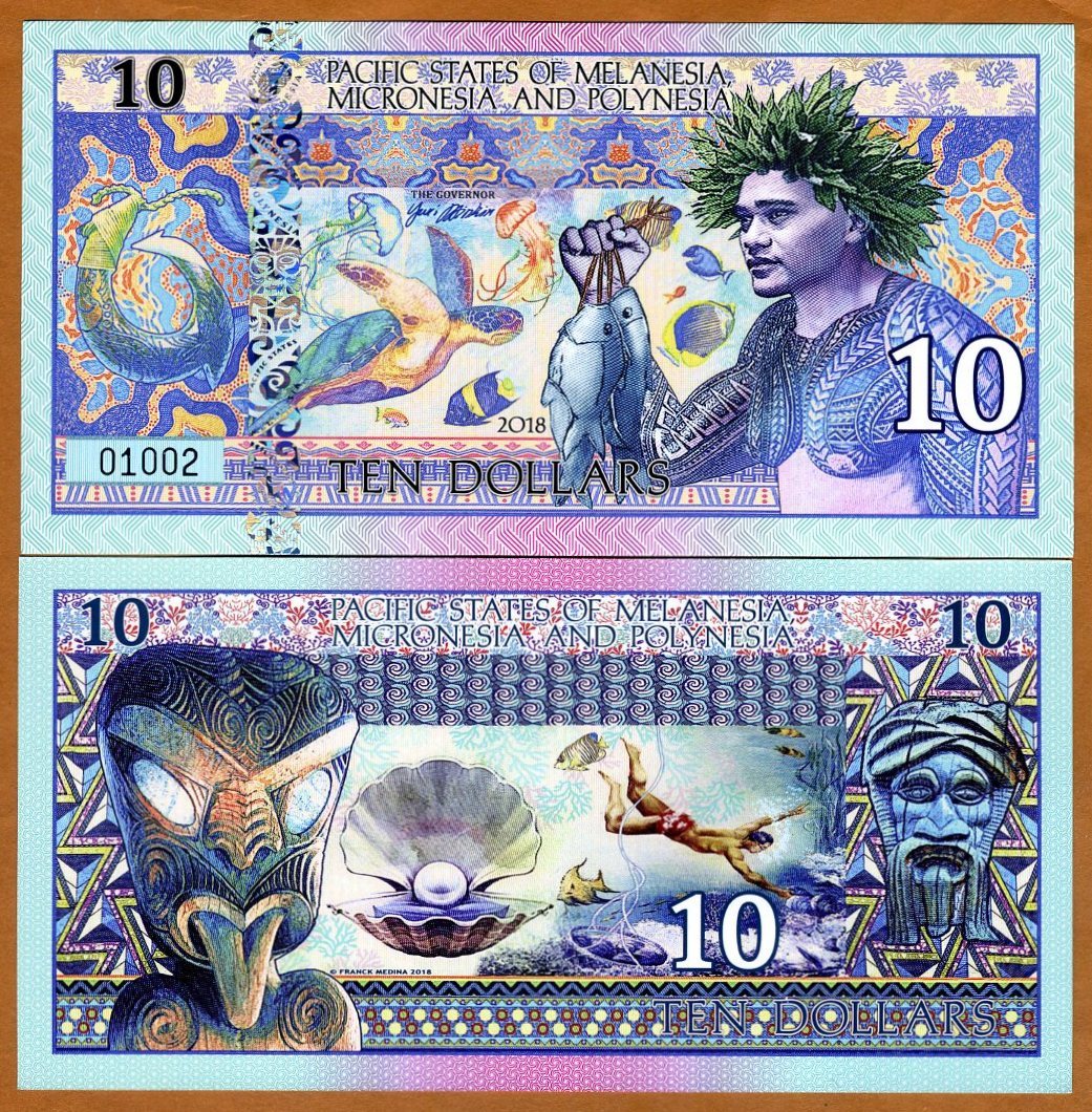 Pacific States of MMP, $10 2018 Private Issue Polymer Turtle, Pearl Diver