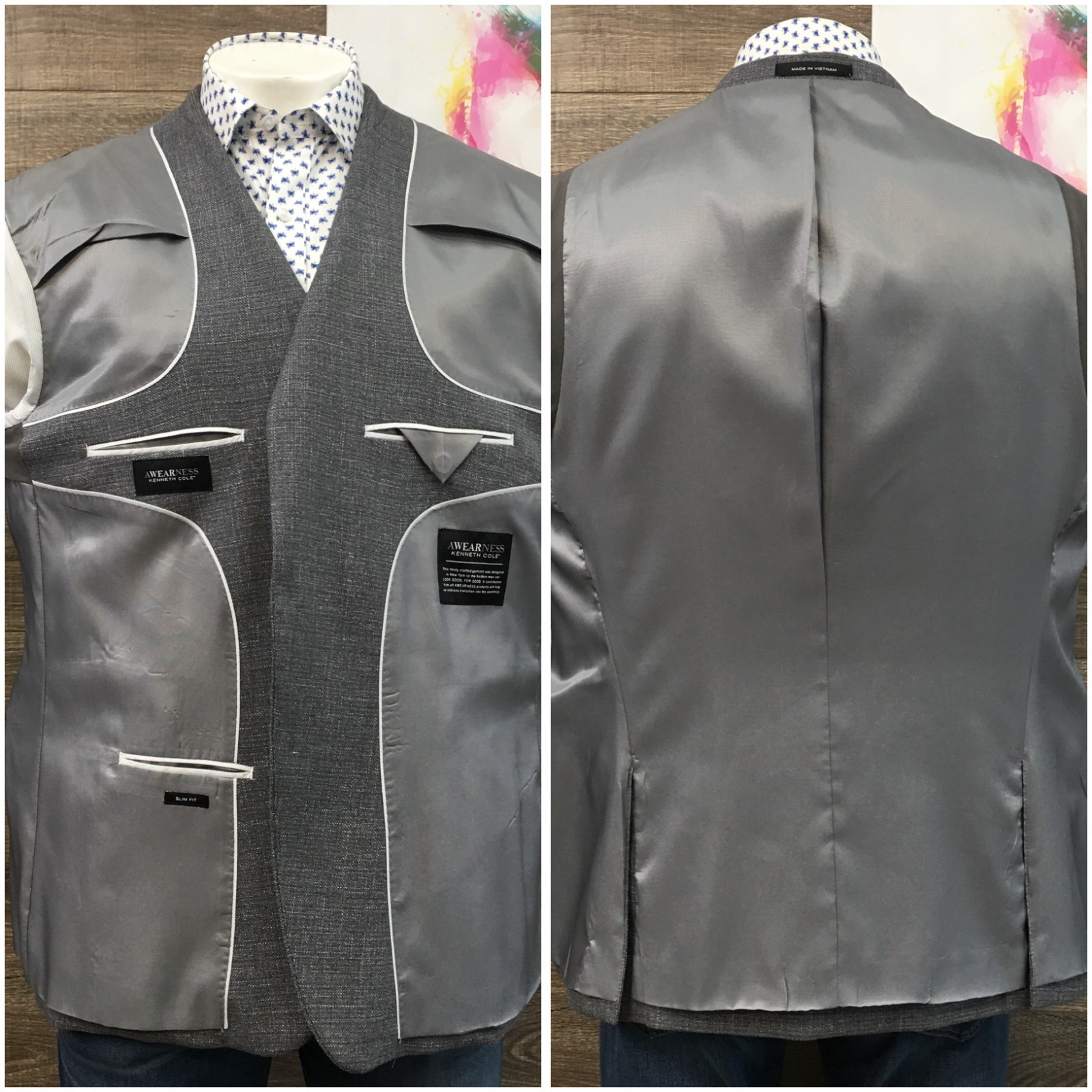 KENNETH COLE Mens Blazer Sport Coat Casual Jacket Size 48R Slim Fit Wool Suit