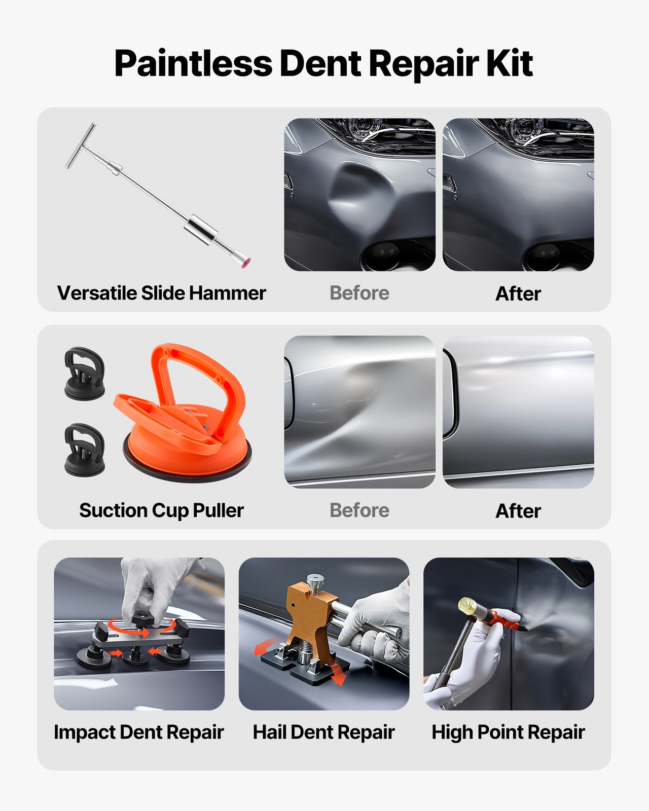 VEVOR Dent Puller Kit Car Body Bridge Lifter 100 PCS Paintless Hail Dent Remover