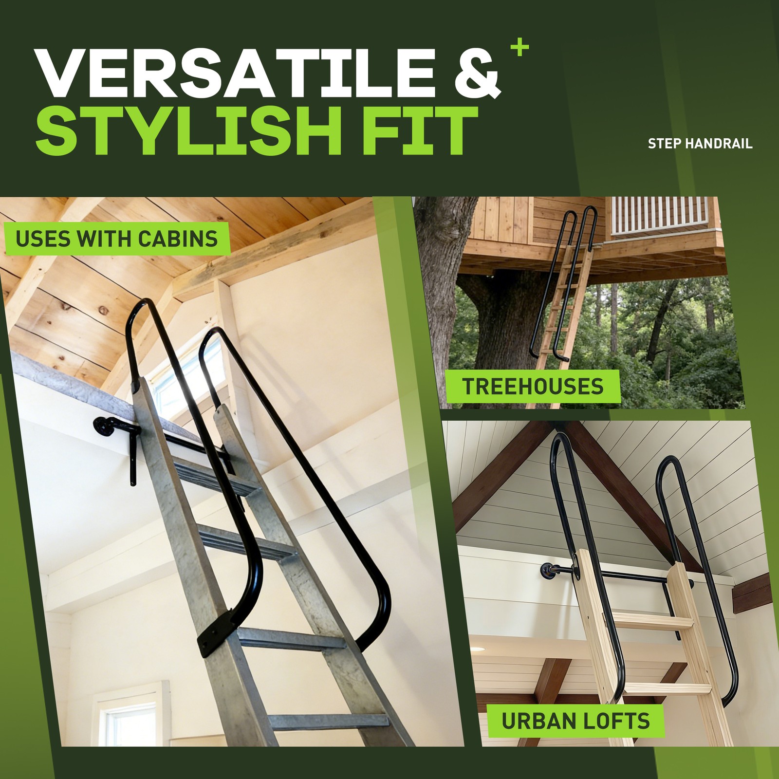 5FT Heavy Duty Step Handrail Black Steel For Indoor/Outdoor Steps & Loft Ladders