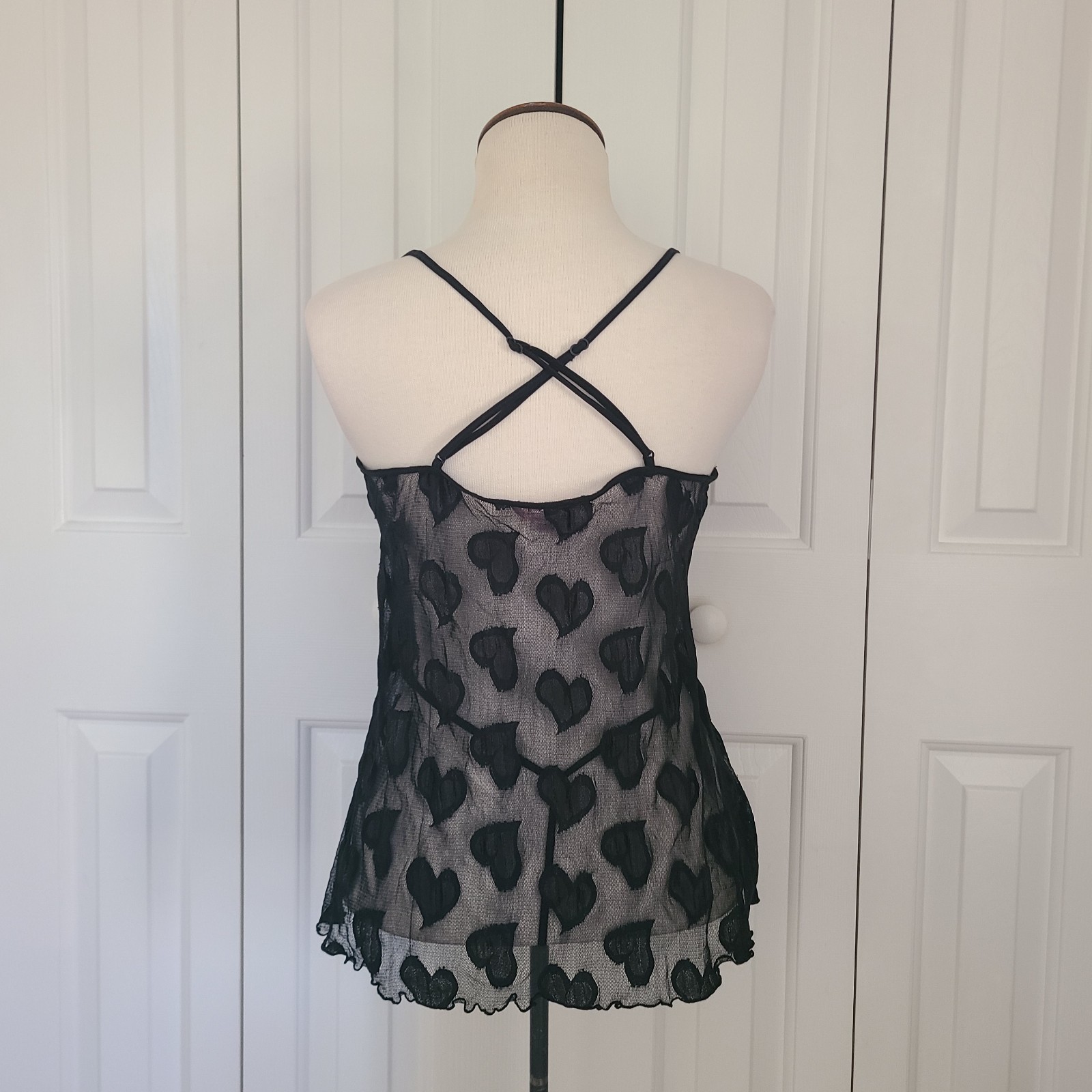 Y2K Victoria's Secret Sheer Mesh Babydoll Top Set S Hearts Flyaway Split Front