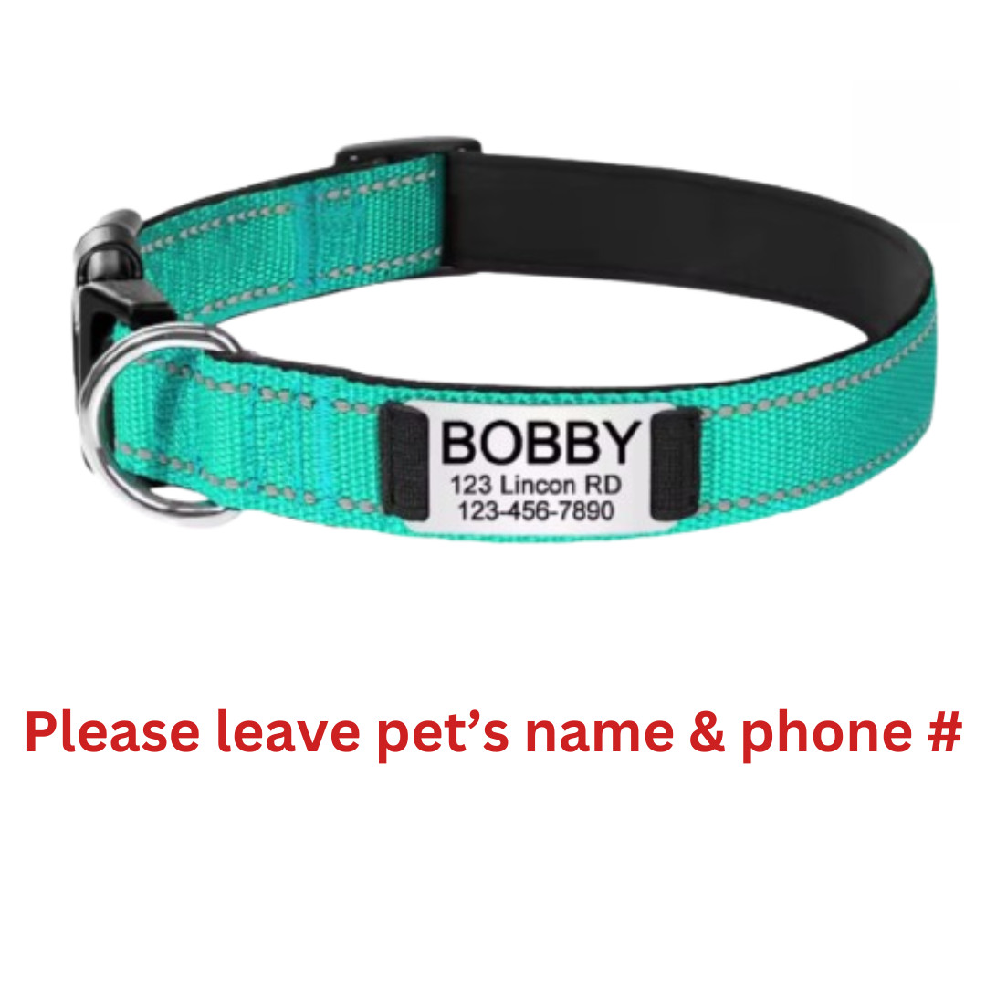 Reflective Nylon Dog Collar Custom Name, Personalized Pet ID Tag Adjustable XS-L