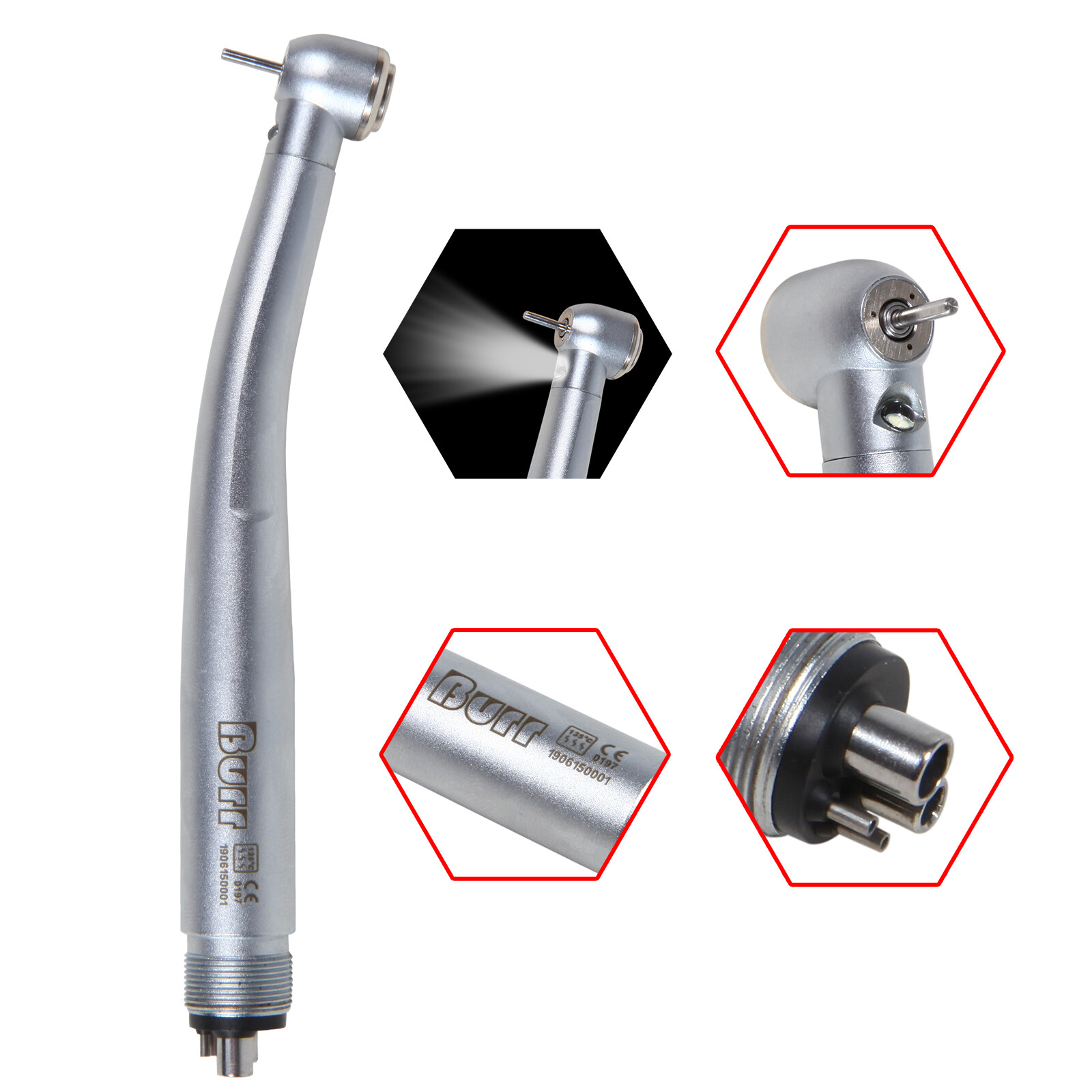 Dental LED E-generator Fiber Optics High Speed Handpiece 4 Holes Turbine Fit NSK