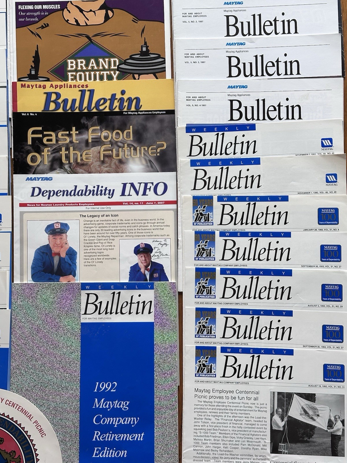 Lot of Maytag Employee Bulletins Buttons Recognition Medals MORE Newton Iowa!