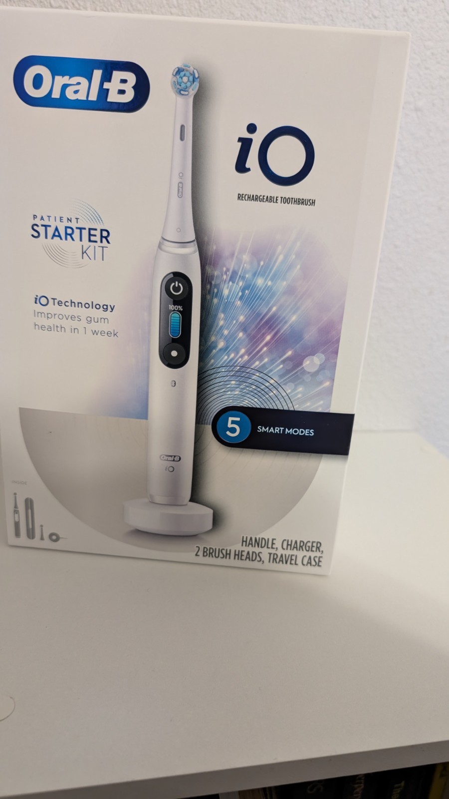 Oral-B Pro IO Starter Kit Rechargeable Toothbrush Charger 2 Brush Heads Case NIB