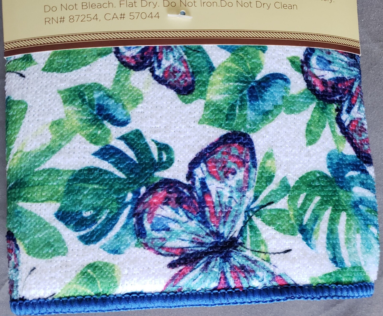 Microfiber Dish Drying Mat (12"x18") BUTTERFLIES & TROPICAL LEAVES, blue back,GR