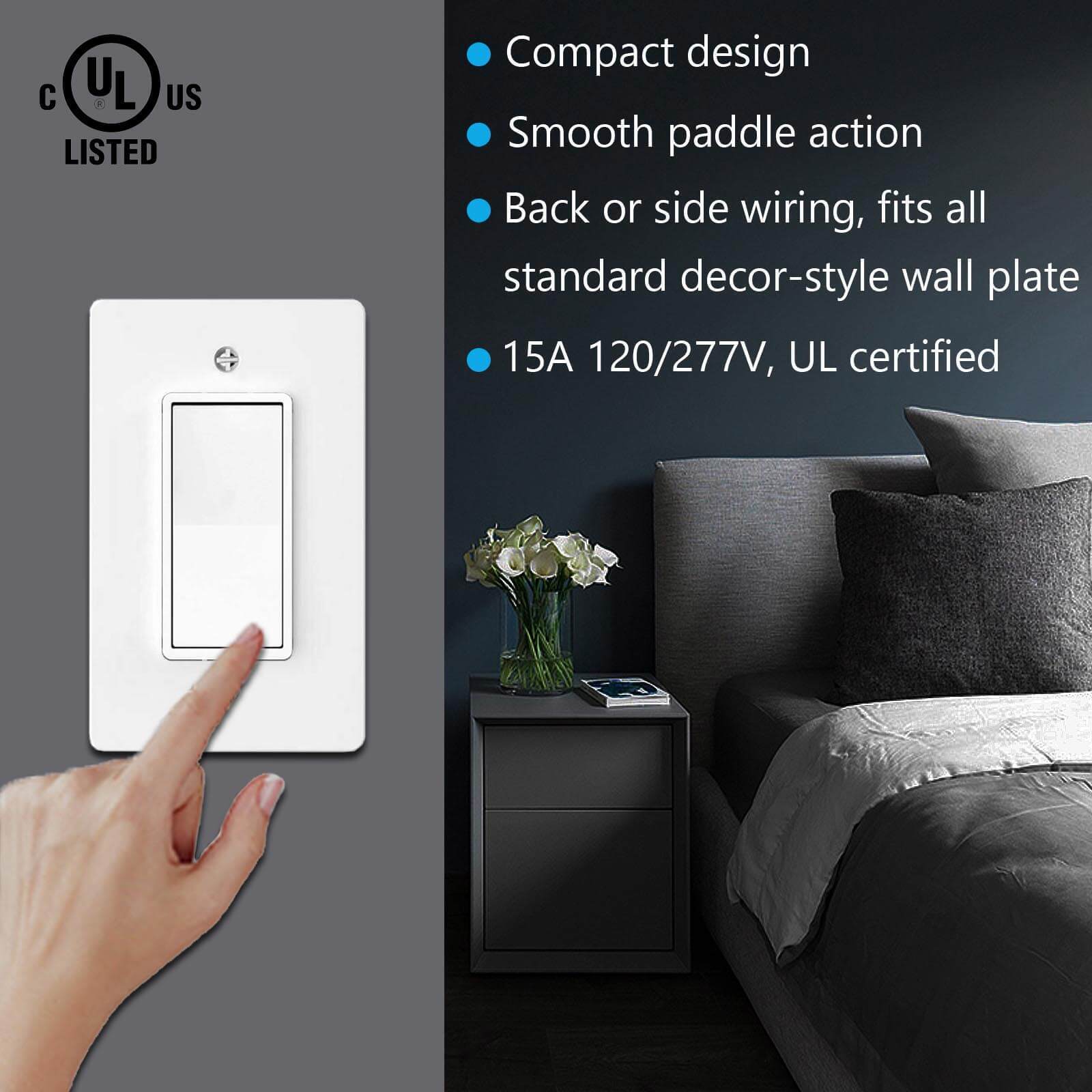 100 Pack 15A Decora Rocker Single-Pole Light Switch Wall Residential Grade Home