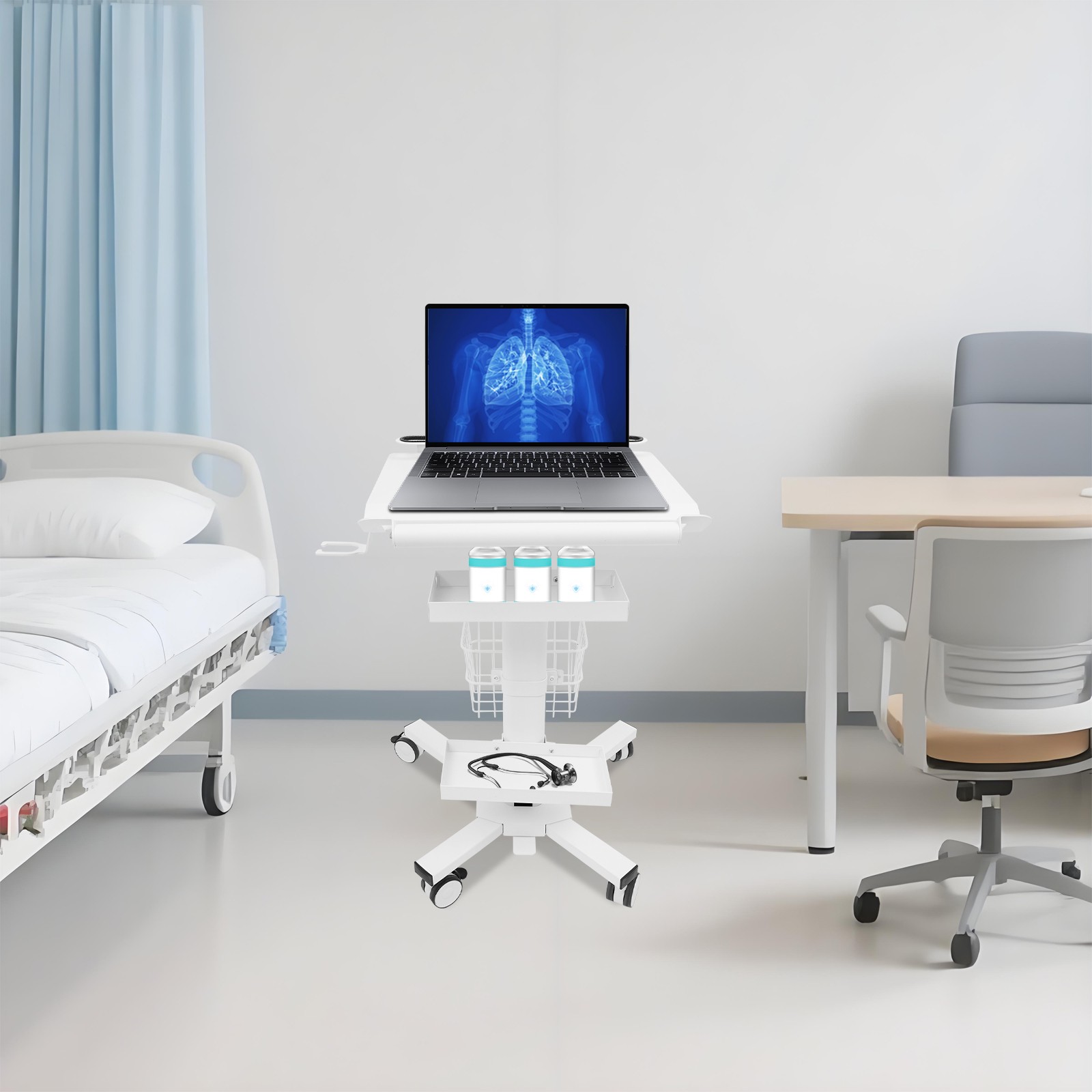 Medical Laptop Workstation Cart Dental Medical Cart Trolley w/ Scanner Holder