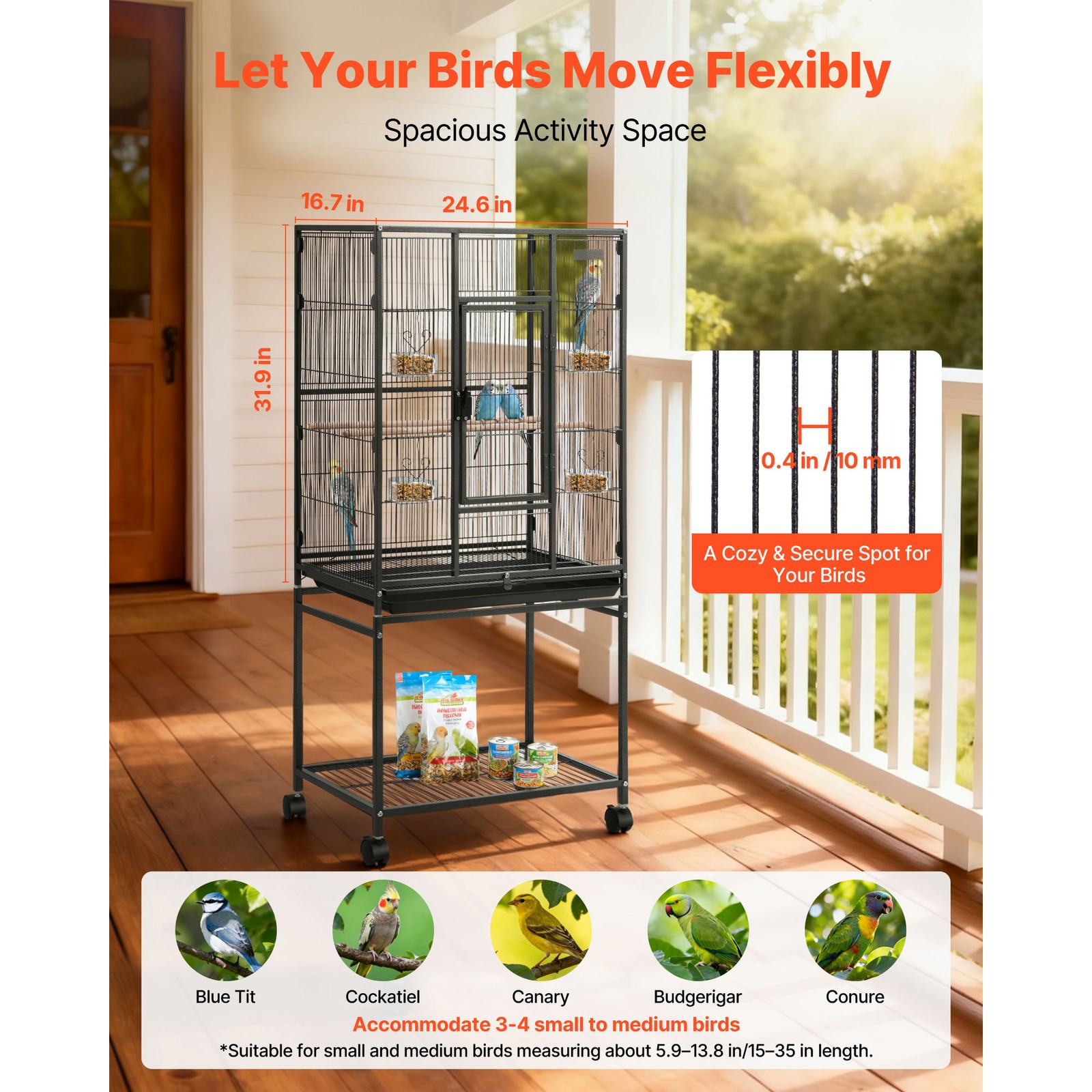 Uimoso Bird Cage with Flat Top, 24.6 x 16.7 x 53.9 inch, Durable Wrought Iron