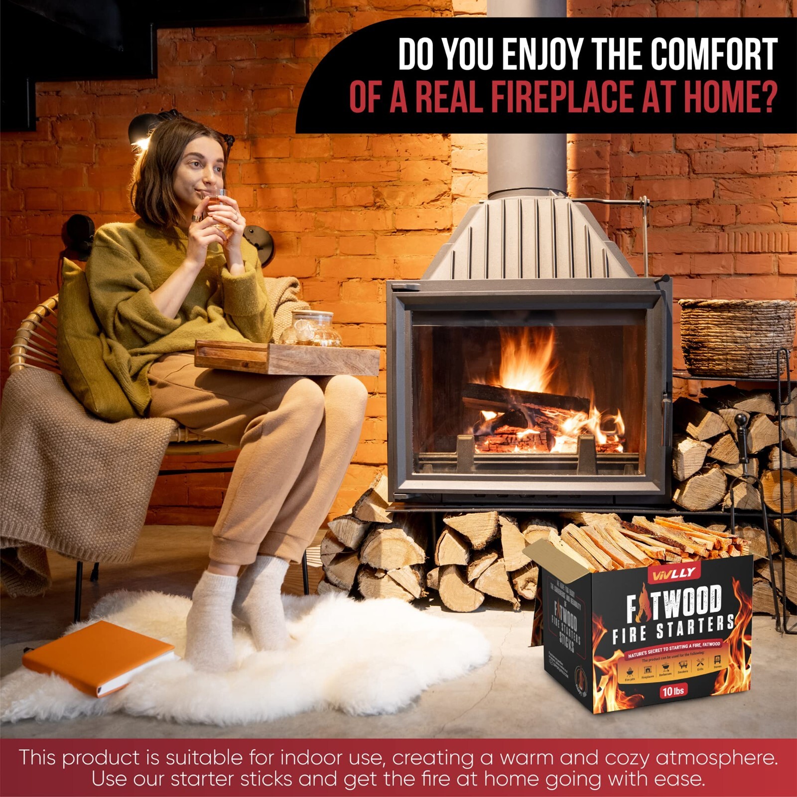 Vivlly 10lb Fatwood Fire Starter Pack – Starter Wood for Fireplace