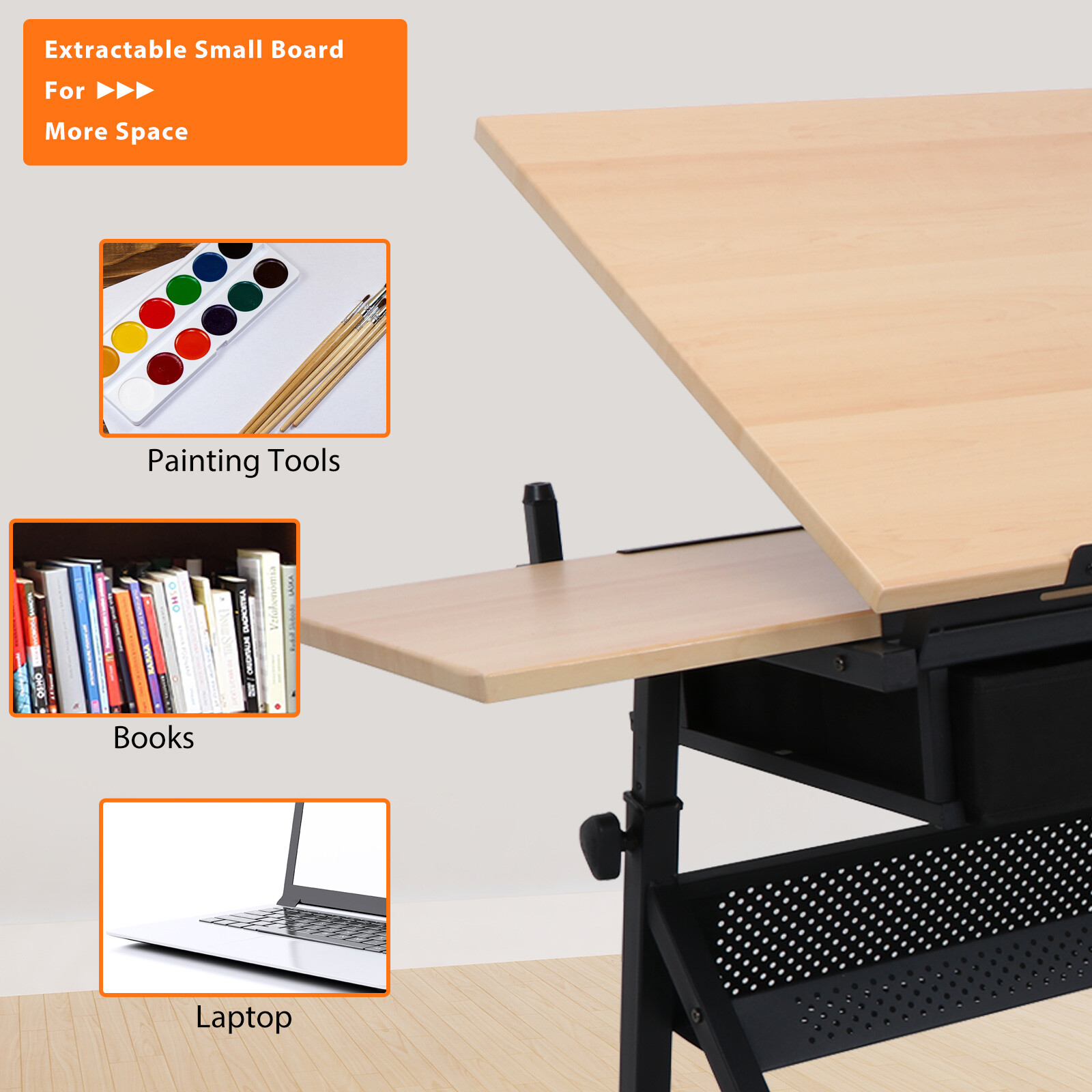 Drafting Table Art Desk Artist Drawing Table Adjustable Tilted Tabletop w/Stool