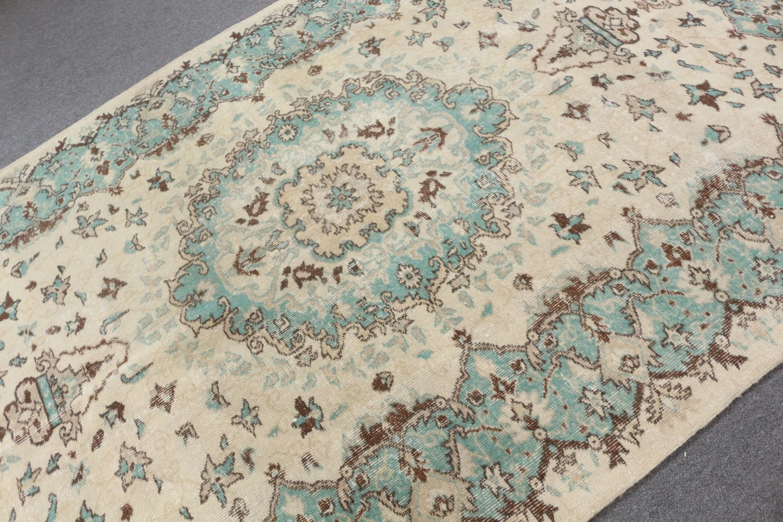 2,5x9,2 ft Runner Vintage Rug, Blue Bordered Turkish Rug