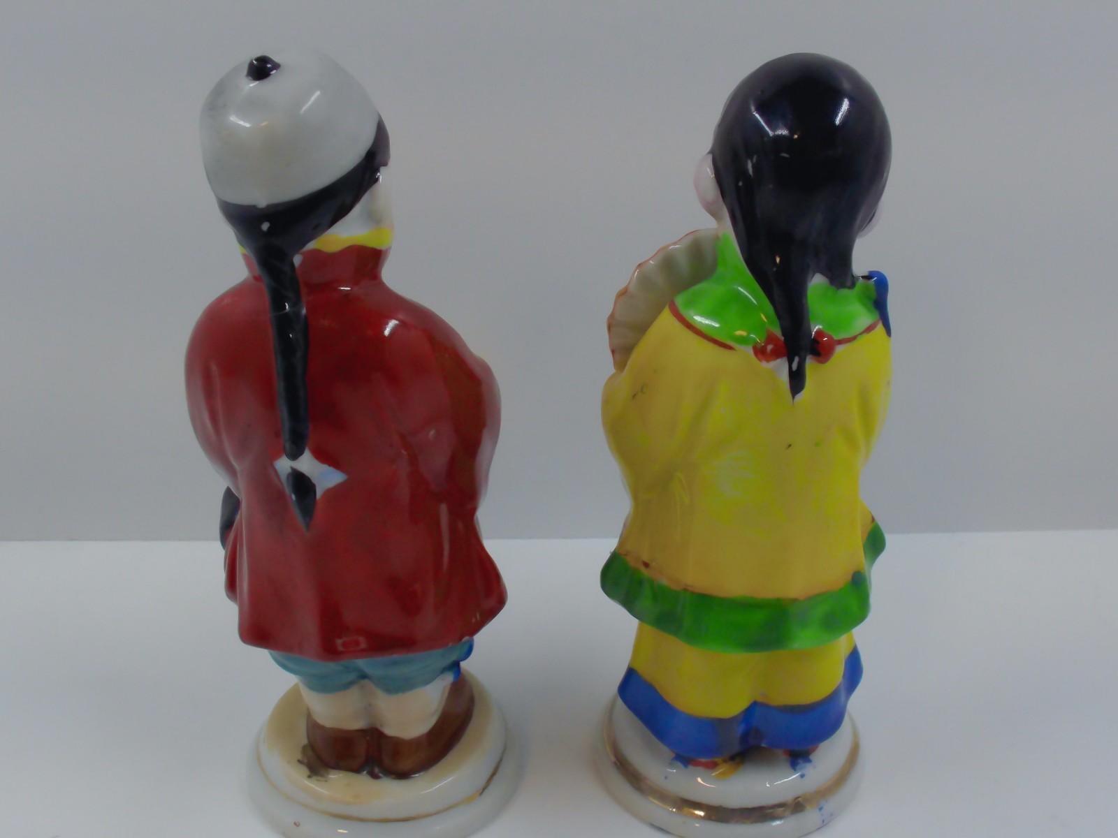 2 1940's Asian Boy & Girl Figurines Hand Painted Occupied Japan - Chinoiserie -