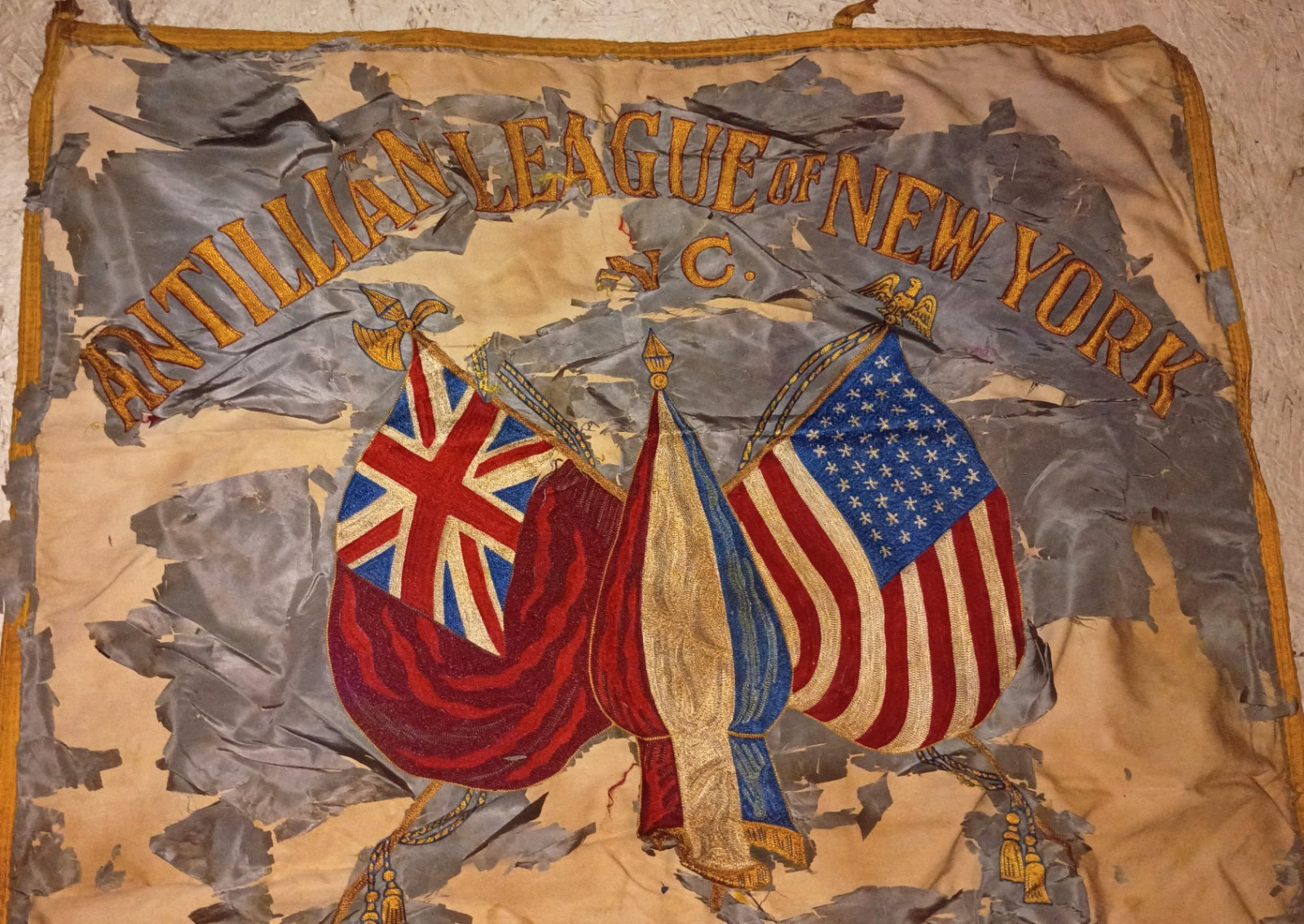 C1920 NY Afro-Caribbean Fraternal/Mutual Aid Society Banner~The Antillean League