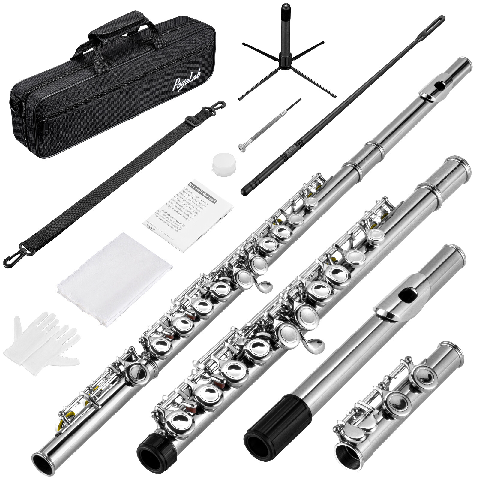 POGOLAB Closed Hole C 16 Keys Flute Instrument with Cleaning Kit/Carry Bag/Strap