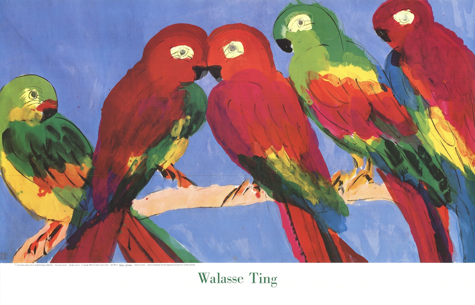 WALASSE TING Parrots 29.5" x 46" Poster 1990 Contemporary