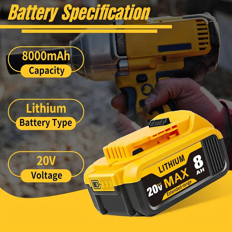 4 Pack 20V 8Ah Lithium-lon Battery Replacement for Dewalt -Compact XR Design