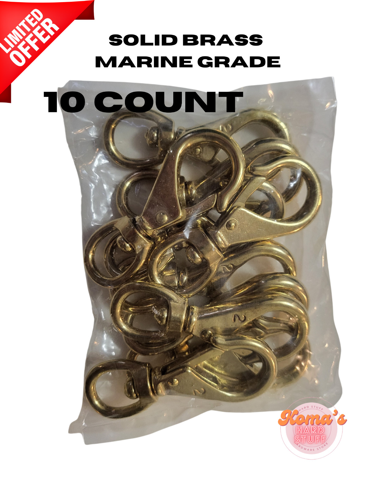 3 3/4" Brass wide open clasp/hook with 3/4 swivel eye. fast connect lead ropes.