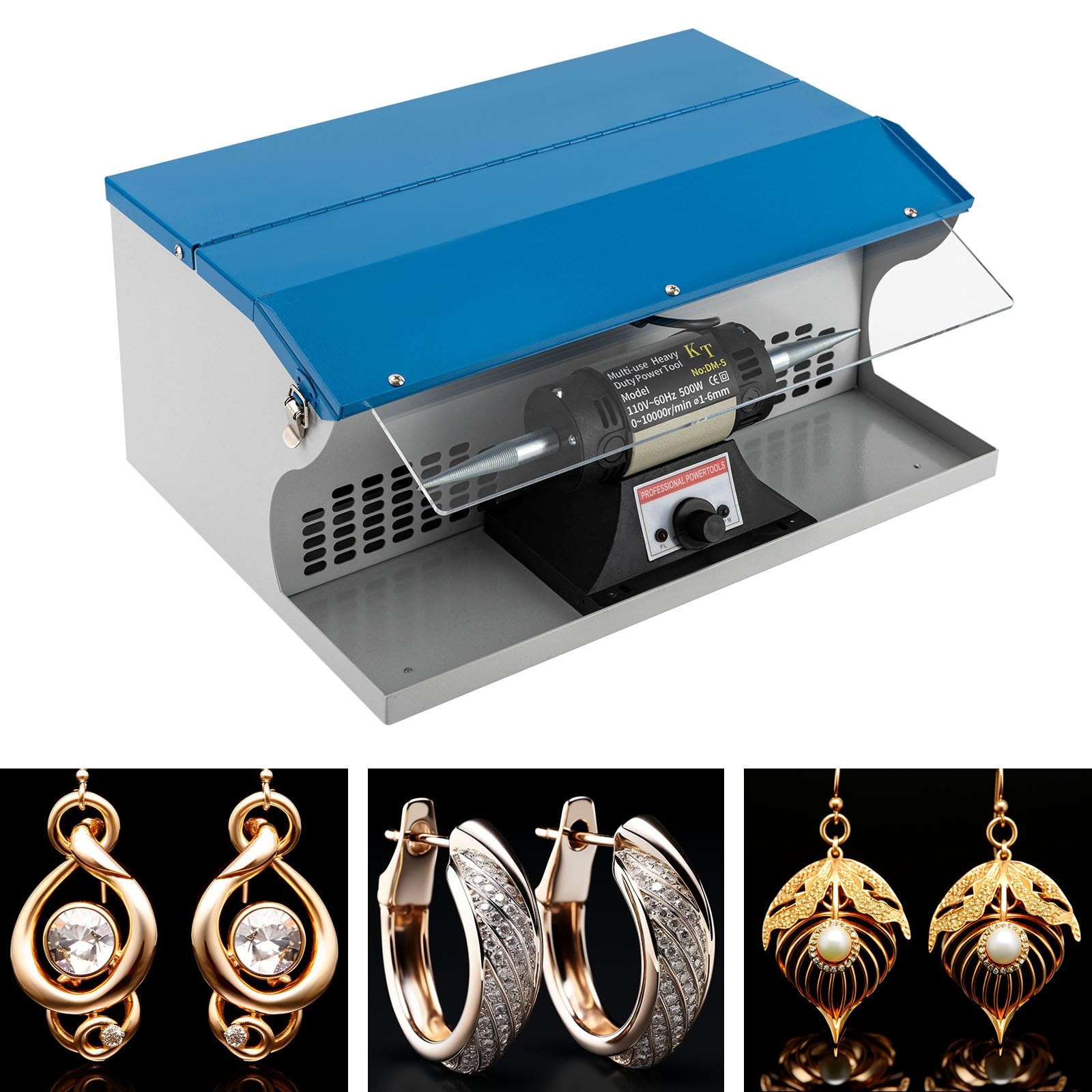 500W Jewelry Polisher Buffer Machine with Dust Collector Adjustable Speed