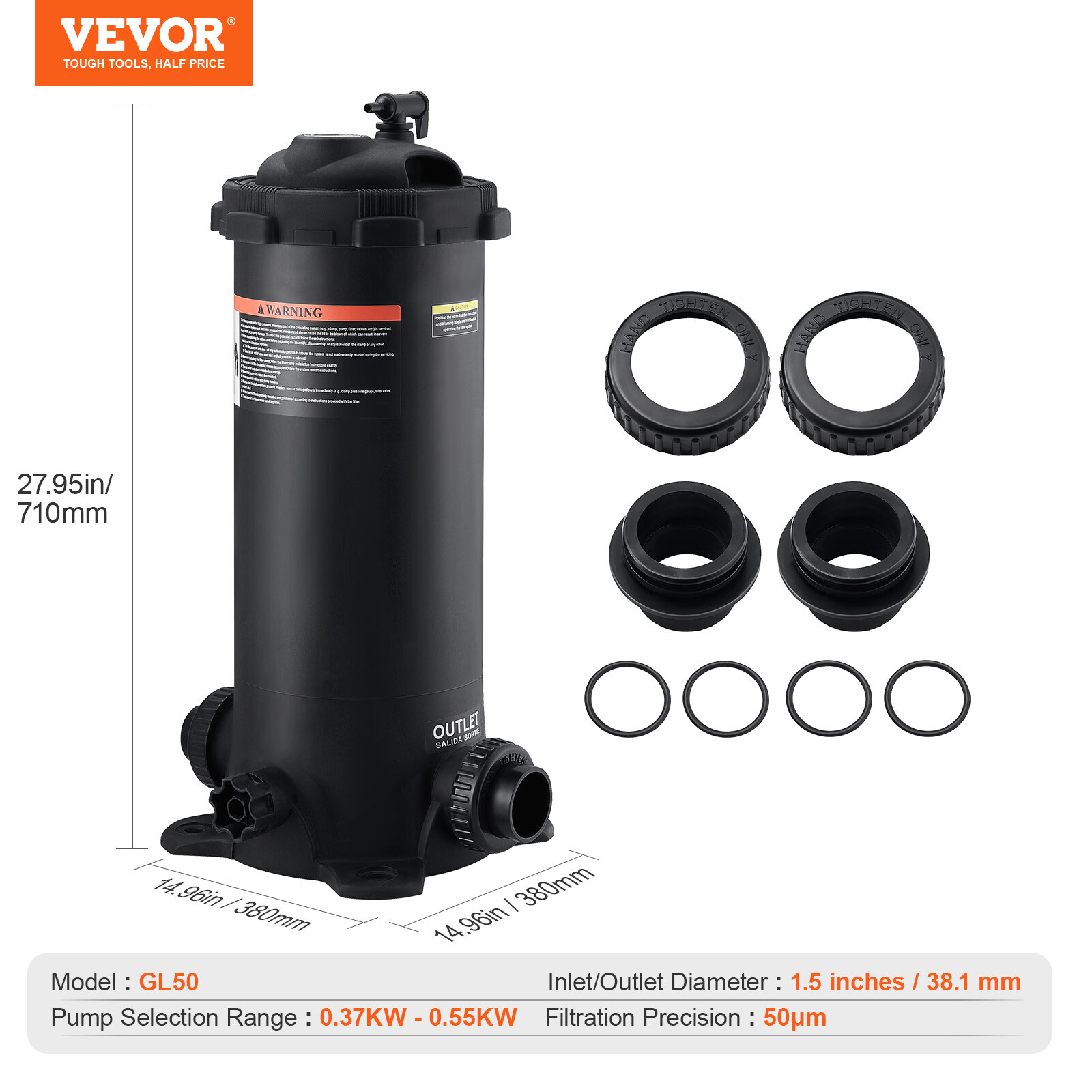 VEVOR Pool Cartridge Filter In/Above Ground Swimming Pool Filtration 50Sq.Ft