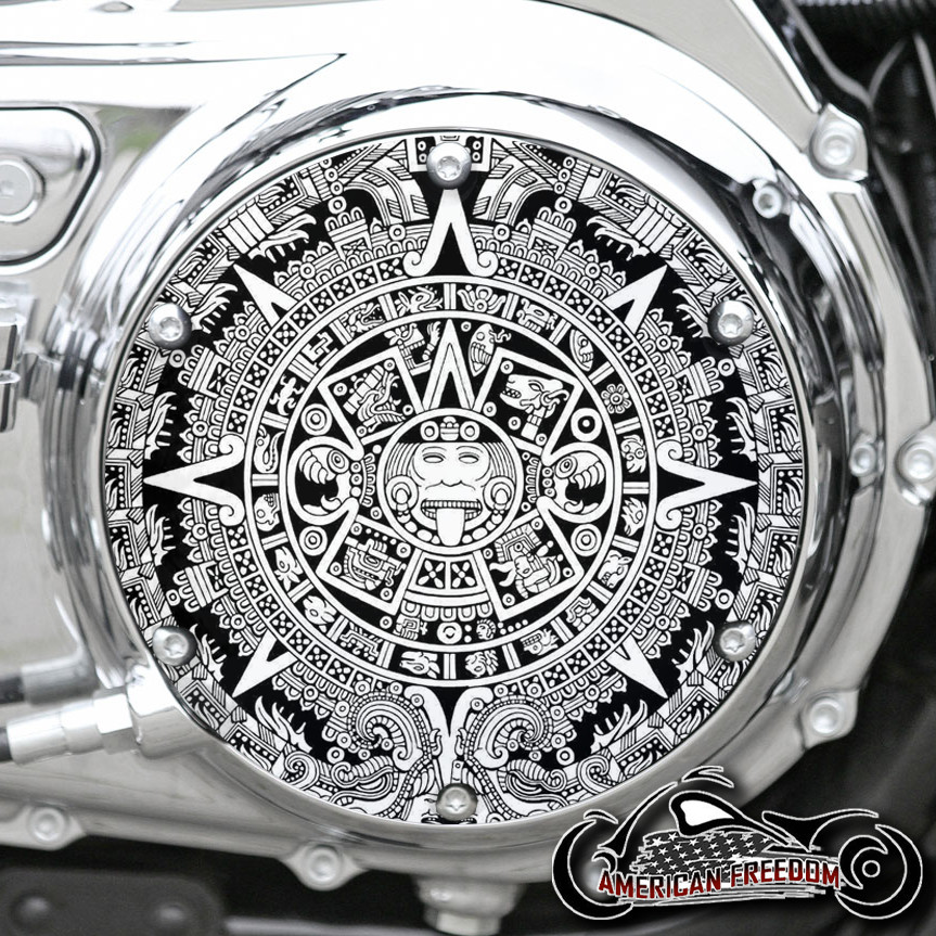 2004+ HARLEY DAVIDSON SPORTSTER DERBY CLUTCH COVER AZTEC CALENDAR BLACK/WHITE