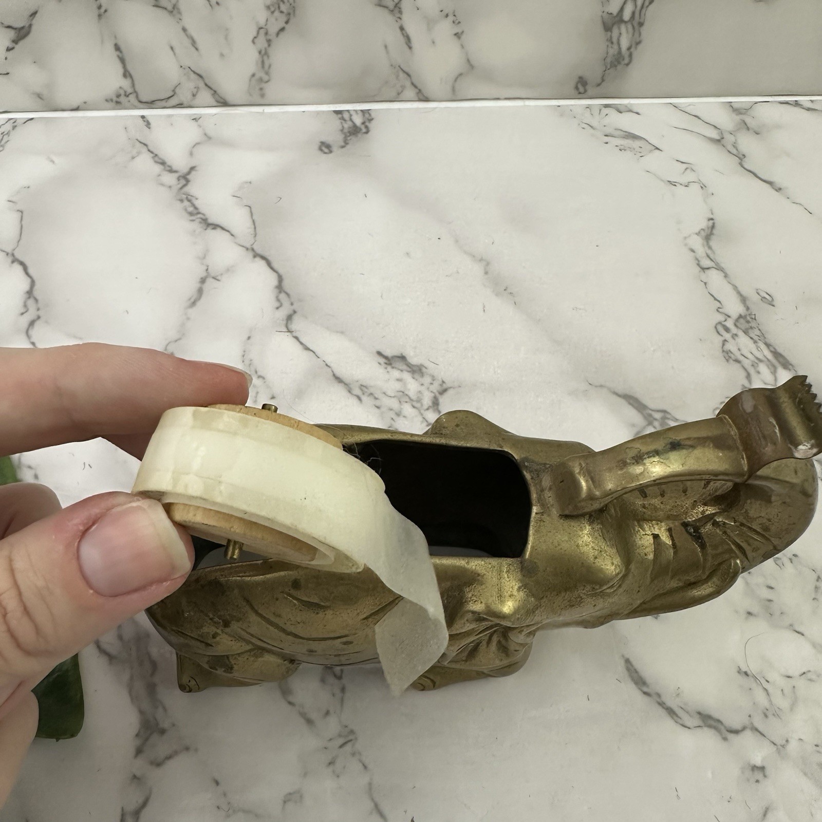 Vintage 80s Brass Elephant Stapler Tape Dispenser Set Desk Decor Metal Novelty