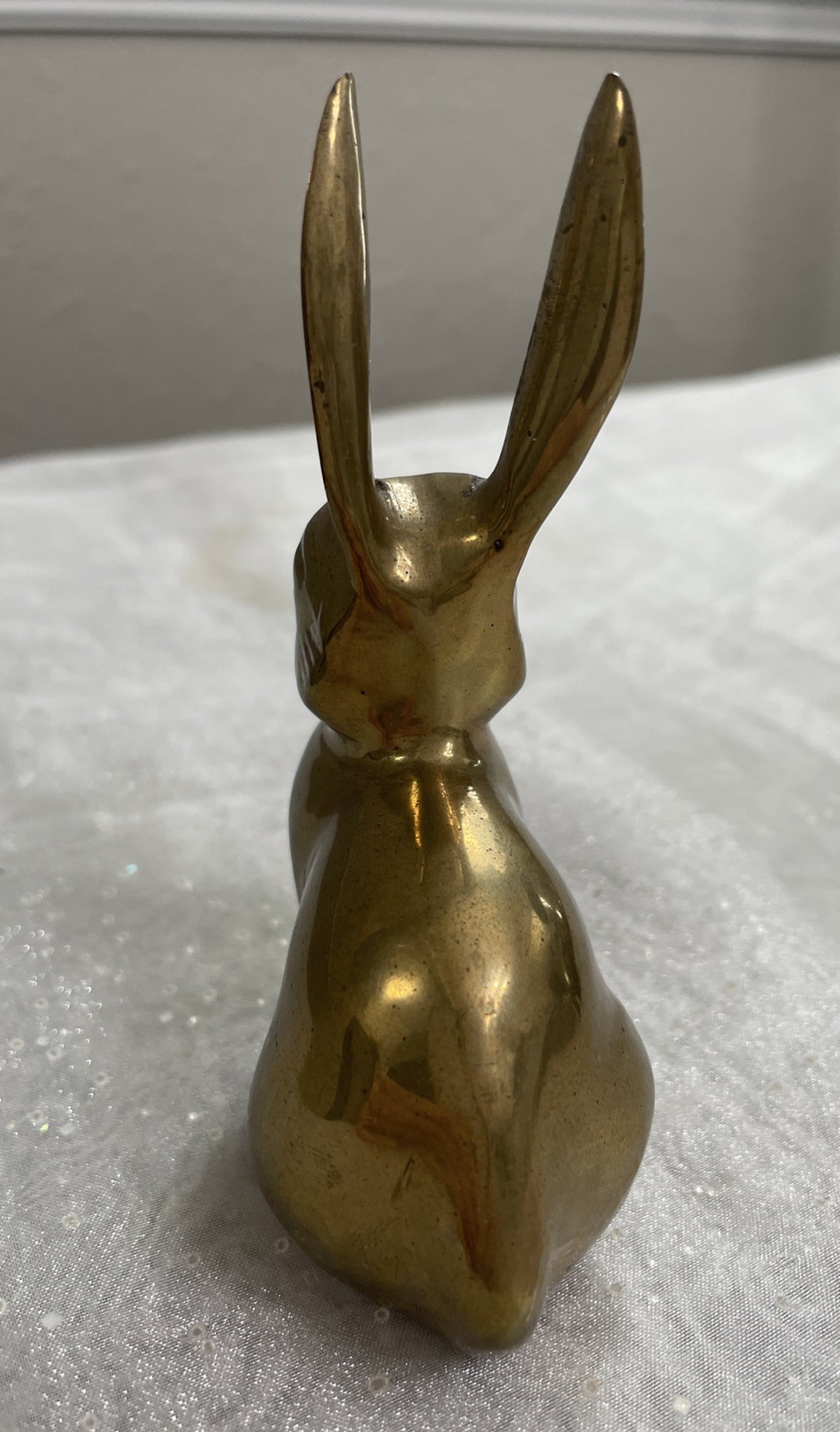 VTG Solid Brass Bunny Rabbit Figurine Paperweight ~Long Ear ~ India 3”Lx4.25”H